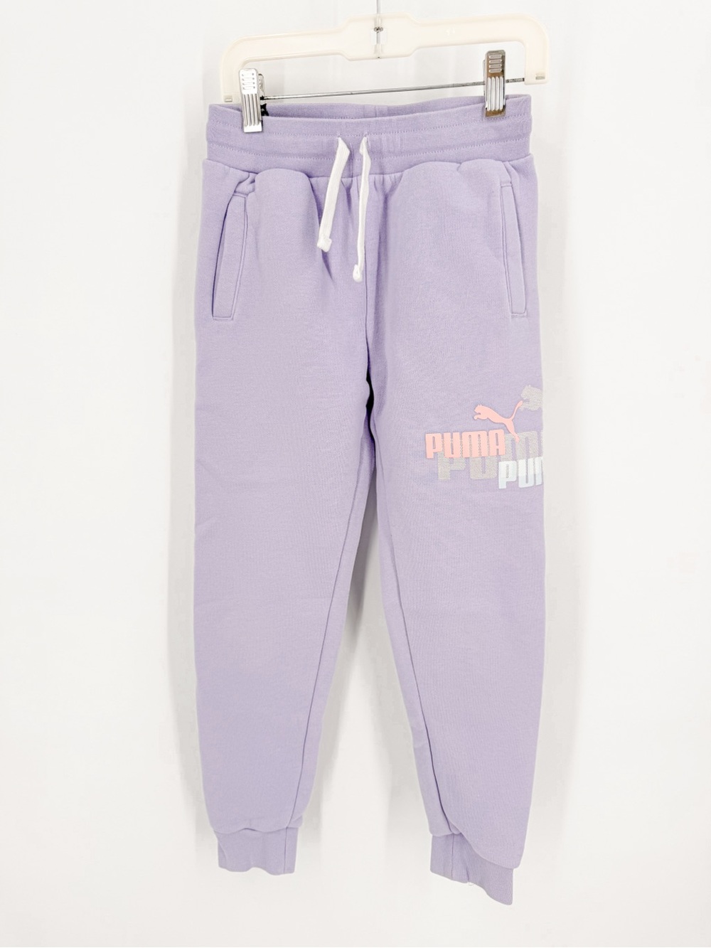 Puma Girls' Lavender Drawstring Joggers with Pastel Logo